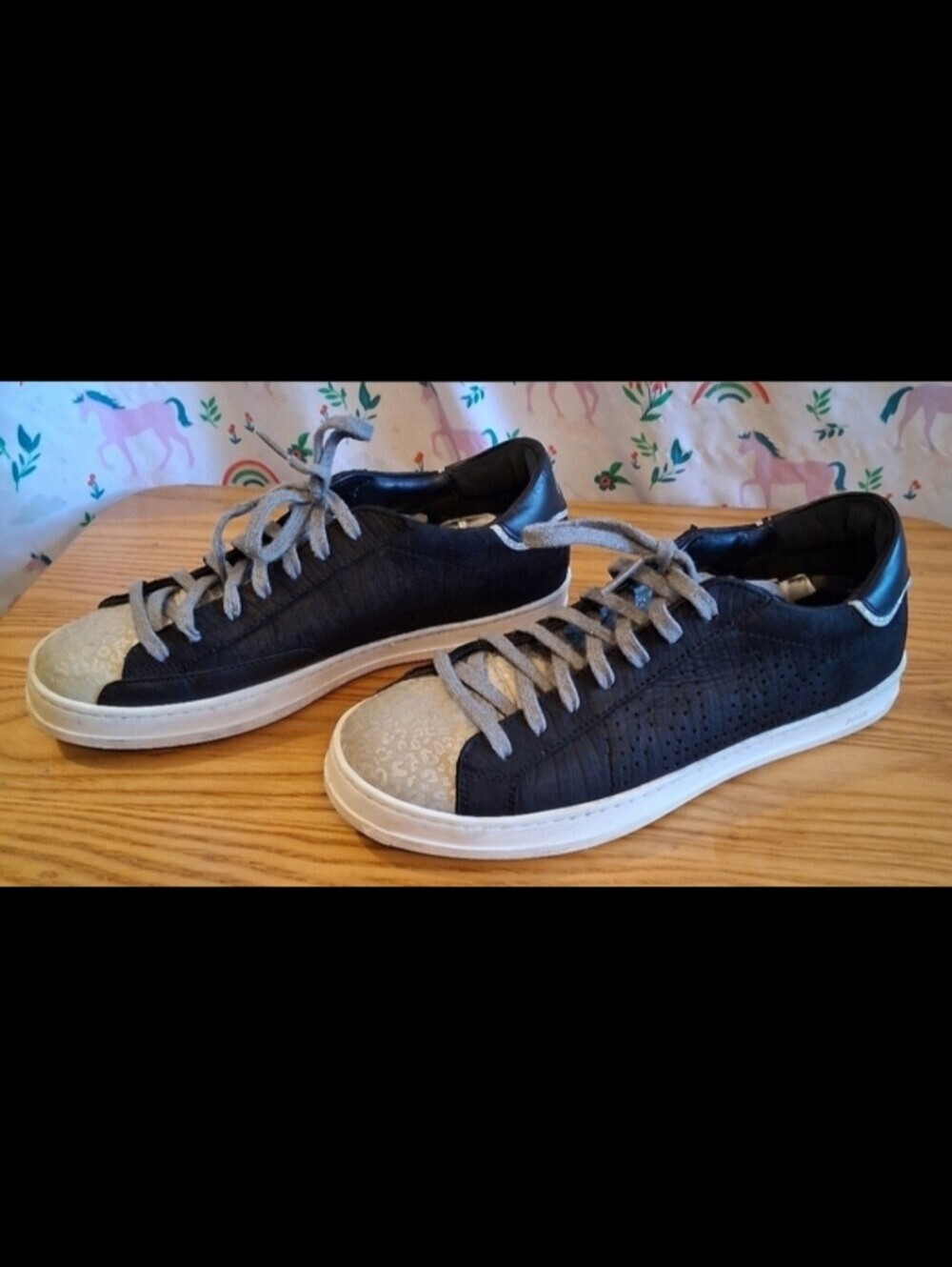 P448 John Black Zebra Italian Leather Casual Streetwear Sneaker Shoe SZ 6 36EU